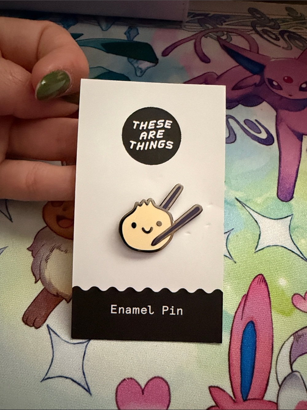 Cute Dumpling Enamel Pin – Cream and Black
